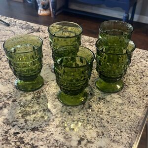 American Whitehall pop Indiana Green Glass Goblets